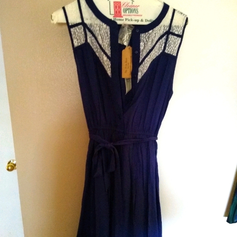 navy blue spring dress lace neckline and back
